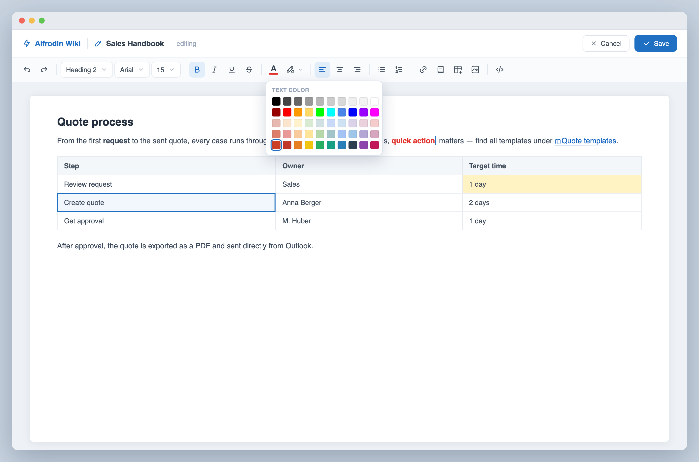 Wiki page editor with formatting toolbar